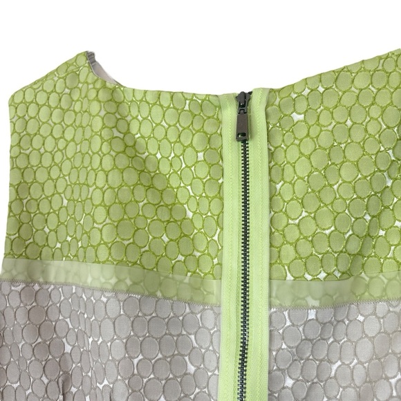 Elie Tahari Colorblock Textured Dot Dress Taupe Beige Lime Green Size 10 - Picture 5 of 9